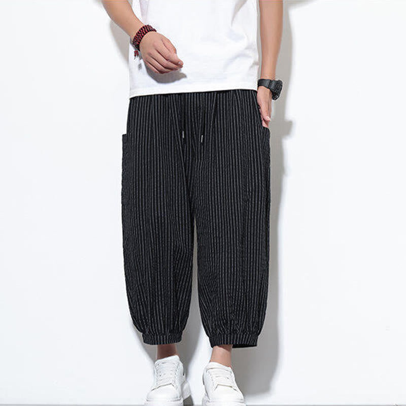 Pantalones harén de algodón a rayas para hombre, estilo casual, de Buddha Stones, con bolsillos, de largo 7-8 - image 31
