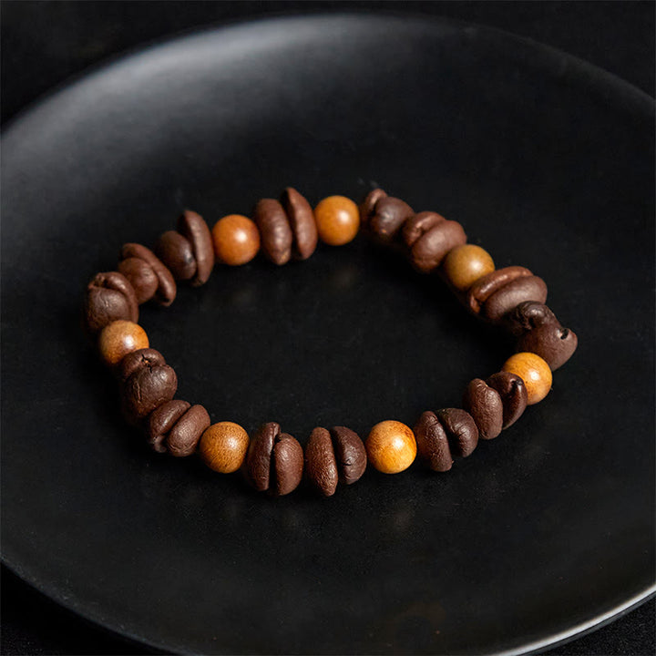 Pulsera positiva de granos de café natural y sándalo verde con Buddha Stones - image 4