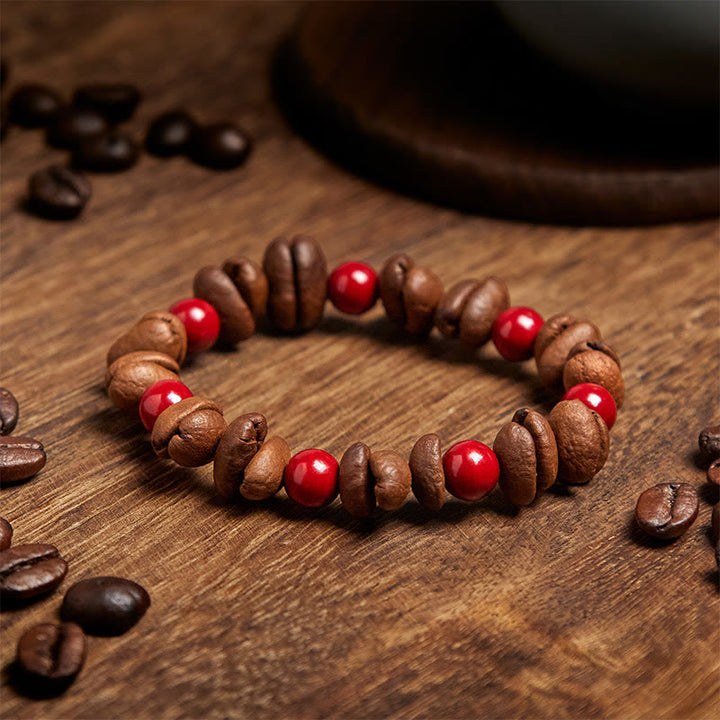Pulsera de cuentas de cinabrio y granos de café naturales de Buddha Stones - image 3