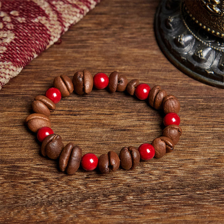 Pulsera de cuentas de cinabrio y granos de café naturales de Buddha Stones - Grano de café (circunferencia de la muñeca: 16 cm) - image 1