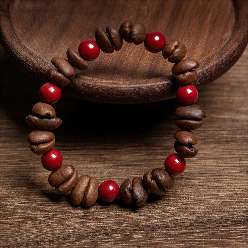 Pulsera de cuentas de cinabrio y granos de café naturales de Buddha Stones - image 2