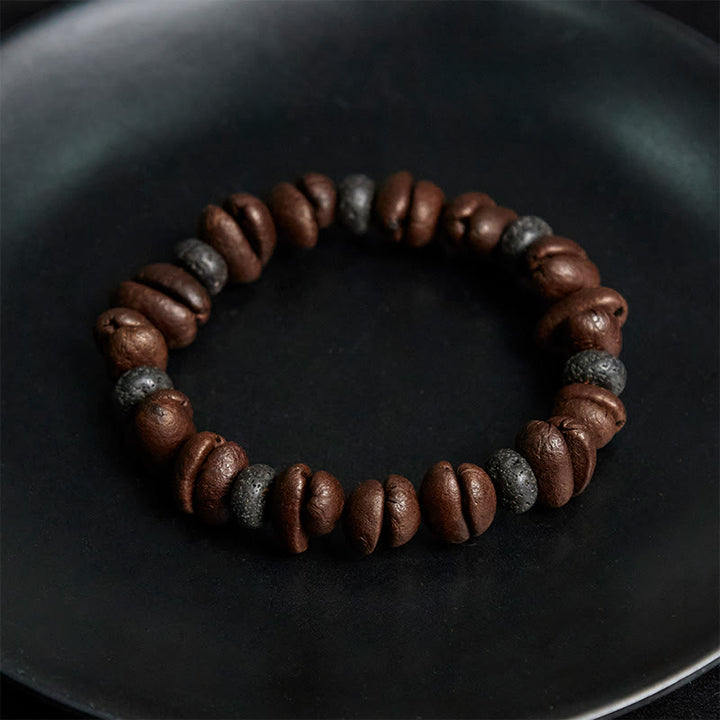 Pulsera de cuentas de roca de lava con jaspe gris y granos de café naturales de Buddha Stones - image 14