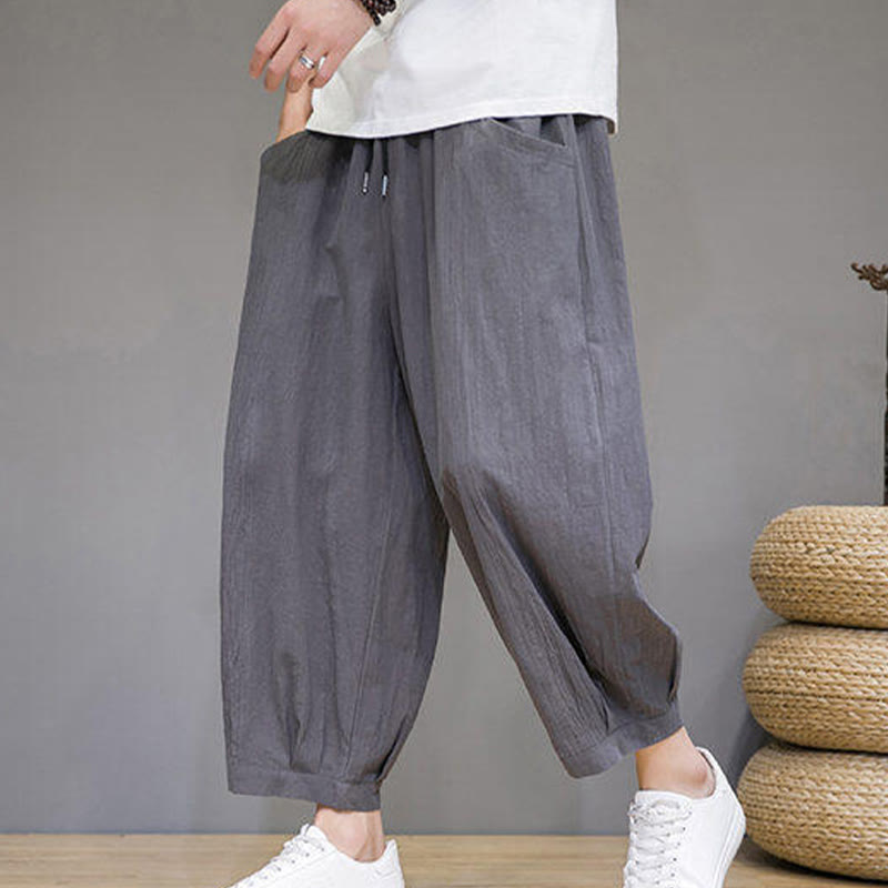 Pantalones harén casuales de algodón Buddha Stones para hombre, de largo 7-8, con bolsillos - Gris oscuro - US/UK/AU46, EU56 (5XL) - image 1