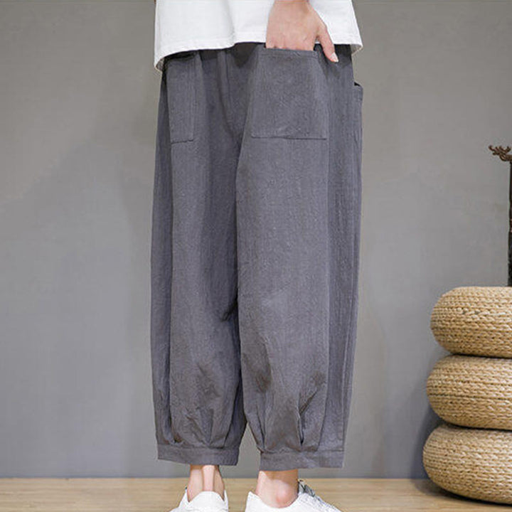 Pantalones harén casuales de algodón Buddha Stones para hombre, de largo 7-8, con bolsillos - image 4