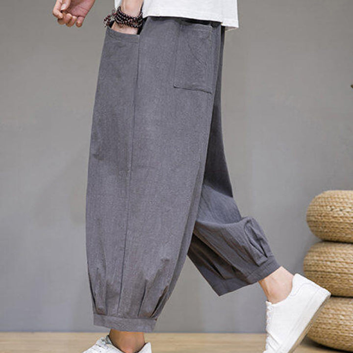Pantalones harén casuales de algodón Buddha Stones para hombre, de largo 7-8, con bolsillos - image 1
