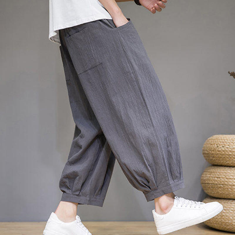 Pantalones harén casuales de algodón Buddha Stones para hombre, de largo 7-8, con bolsillos - image 5