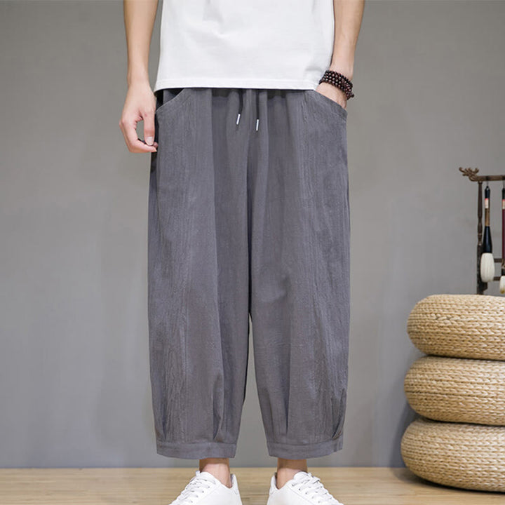 Pantalones harén casuales de algodón Buddha Stones para hombre, de largo 7-8, con bolsillos - image 3