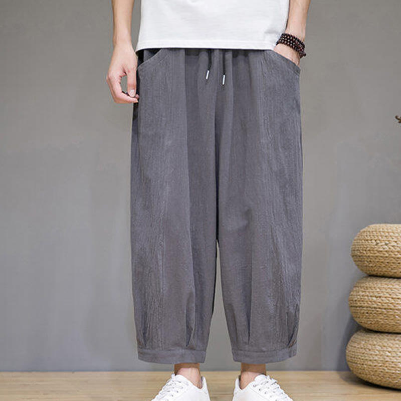 Pantalones harén casuales de algodón Buddha Stones para hombre, de largo 7-8, con bolsillos - image 3