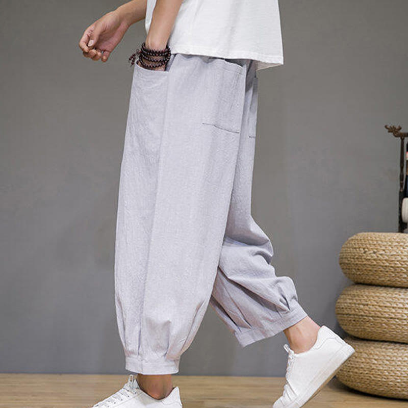 Pantalones harén casuales de algodón Buddha Stones para hombre, de largo 7-8, con bolsillos - image 13