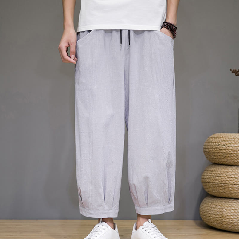 Pantalones harén casuales de algodón Buddha Stones para hombre, de largo 7-8, con bolsillos - Gris claro - US/UK/AU46, EU56 (5XL) - image 9