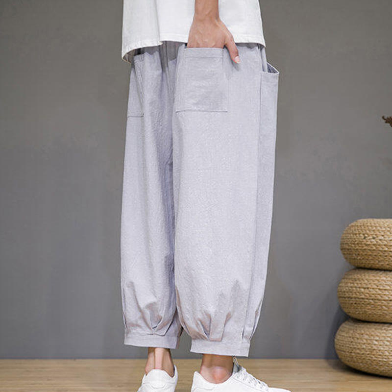 Pantalones harén casuales de algodón Buddha Stones para hombre, de largo 7-8, con bolsillos - image 12