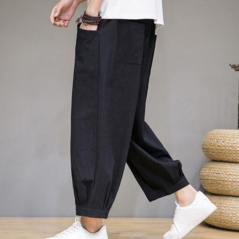 Pantalones harén casuales de algodón Buddha Stones para hombre, de largo 7-8, con bolsillos - image 23