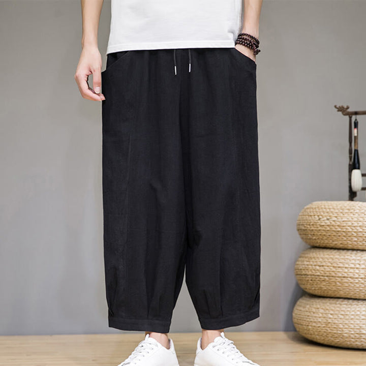 Pantalones harén casuales de algodón Buddha Stones para hombre, de largo 7-8, con bolsillos - Negro - US/UK/AU46, EU56 (5XL) - image 19