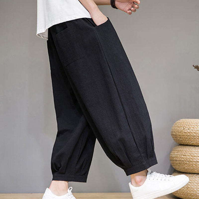 Pantalones harén casuales de algodón Buddha Stones para hombre, de largo 7-8, con bolsillos - image 25