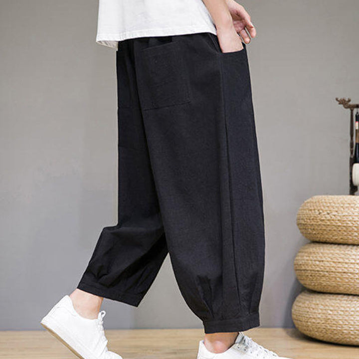 Pantalones harén casuales de algodón Buddha Stones para hombre, de largo 7-8, con bolsillos - image 21