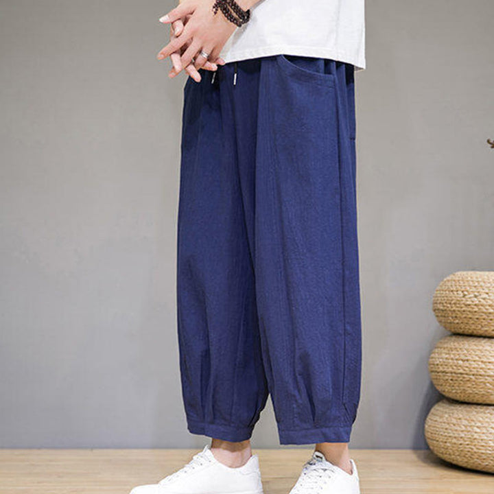 Pantalones harén casuales de algodón Buddha Stones para hombre, de largo 7-8, con bolsillos - image 34