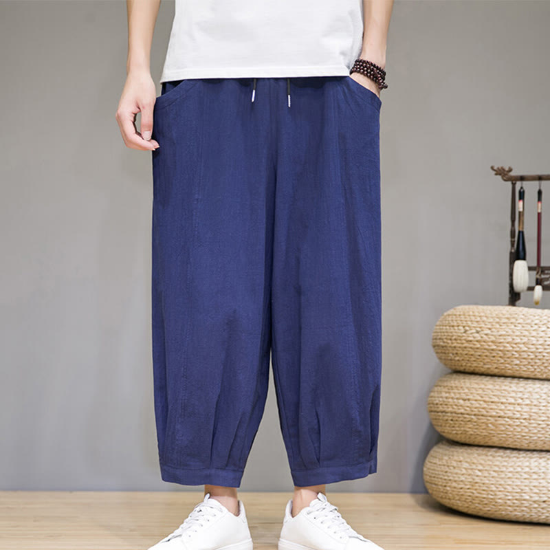 Pantalones harén casuales de algodón Buddha Stones para hombre, de largo 7-8, con bolsillos - Azul medio - US/UK/AU46, EU56 (5XL) - image 27