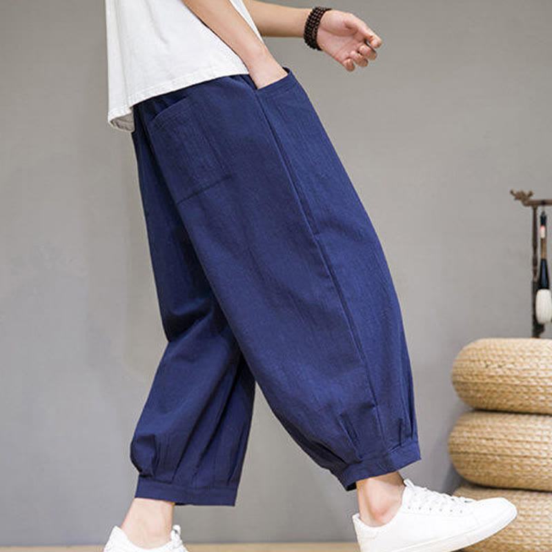 Pantalones harén casuales de algodón Buddha Stones para hombre, de largo 7-8, con bolsillos - image 31