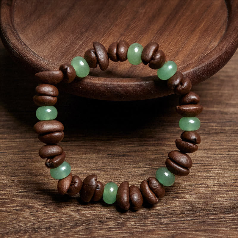 Pulsera de cuentas de jade Huanglong con granos de café natural y aventurina verde de Buddha Stones - image 2
