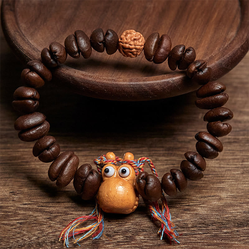 Pulsera de madera de wengué con diseño de hipopótamo y granos de café, hecha a mano, con Buddha Stones - image 2