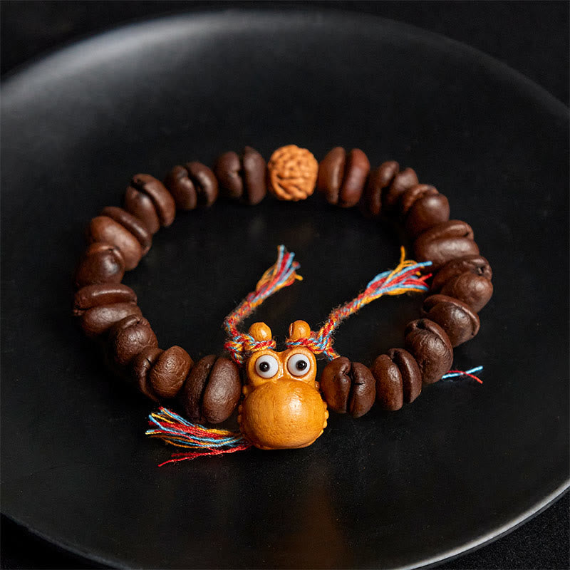 Pulsera de madera de wengué con diseño de hipopótamo y granos de café, hecha a mano, con Buddha Stones - image 4