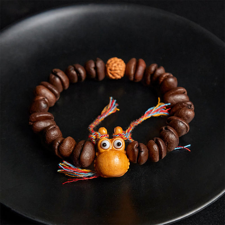 Pulsera de madera de wengué con diseño de hipopótamo y granos de café, hecha a mano, con Buddha Stones - image 4