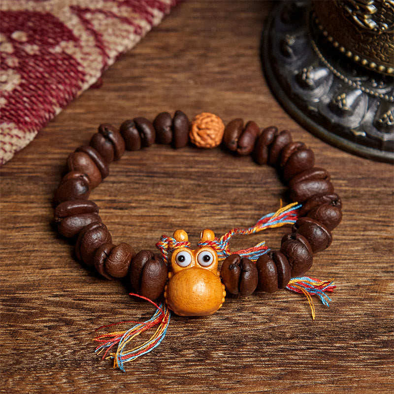 Pulsera de madera de wengué con diseño de hipopótamo y granos de café, hecha a mano, con Buddha Stones - Grano de café (circunferencia de la muñeca: 17,5 cm) - image 1