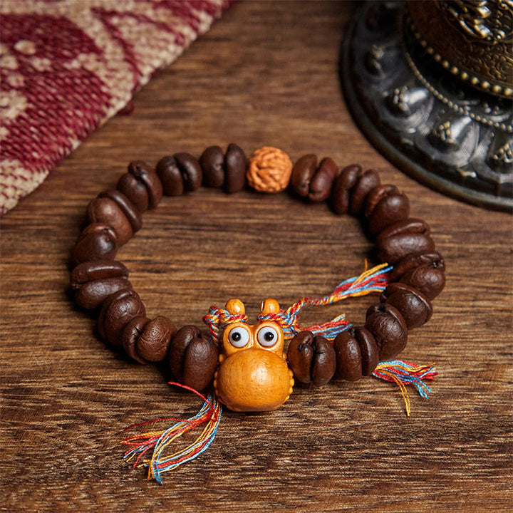 Pulsera de madera de wengué con diseño de hipopótamo y granos de café, hecha a mano, con Buddha Stones - Grano de café (circunferencia de la muñeca: 17,5 cm) - image 1