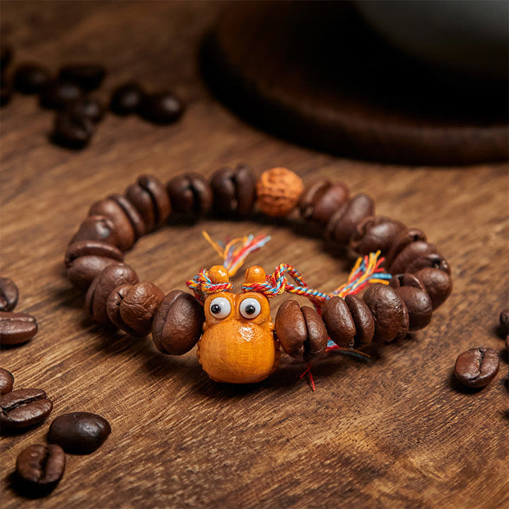 Pulsera de madera de wengué con diseño de hipopótamo y granos de café, hecha a mano, con Buddha Stones - image 3