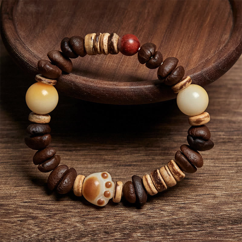 Pulsera de semillas de bodhi con granos de café y pata de gato hecha a mano con Buddha Stones - image 2