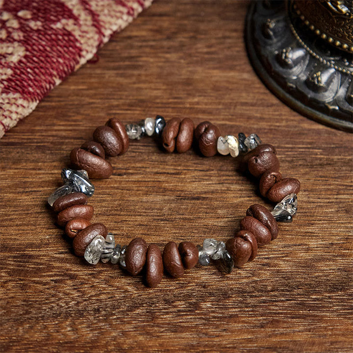 Pulsera de Buddha Stones con granos de café naturales, obsidiana negra y cuarzo rutilado. - Cuarzo rutilado (circunferencia de la muñeca: 17,5 cm) - image 7
