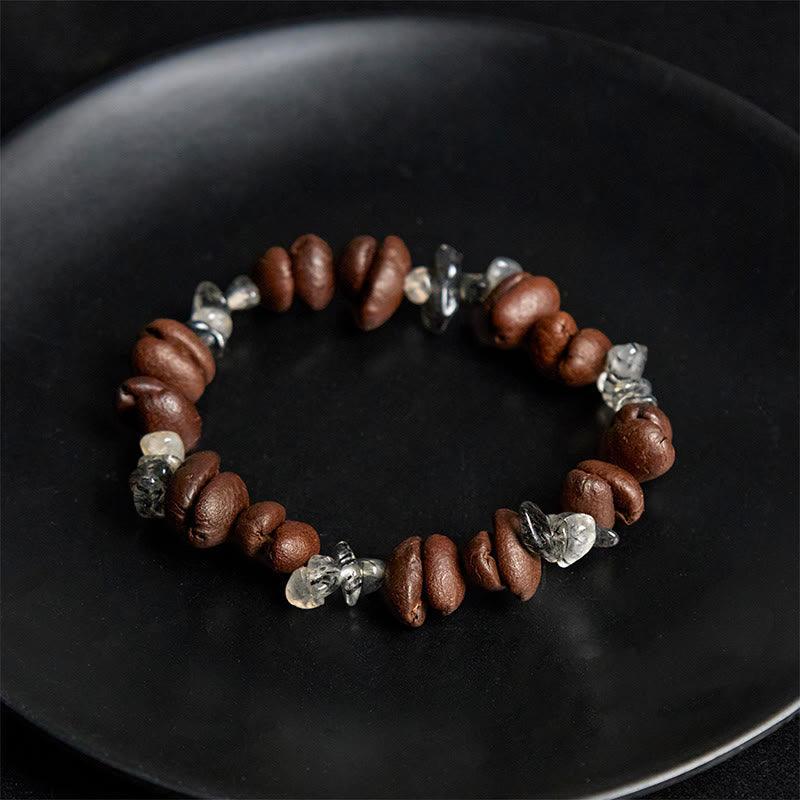 Pulsera de Buddha Stones con granos de café naturales, obsidiana negra y cuarzo rutilado. - image 10