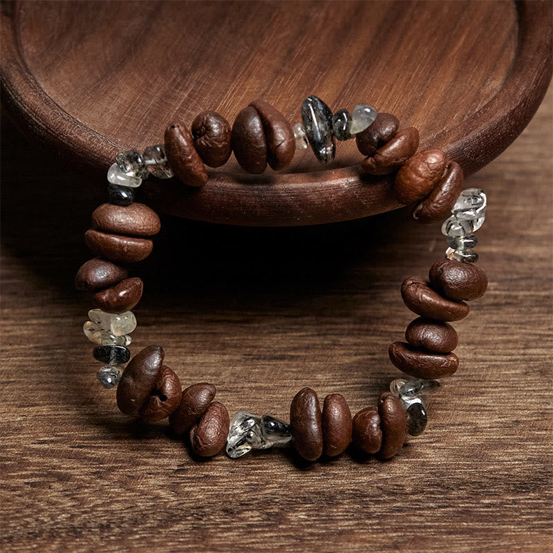 Pulsera de Buddha Stones con granos de café naturales, obsidiana negra y cuarzo rutilado. - image 8