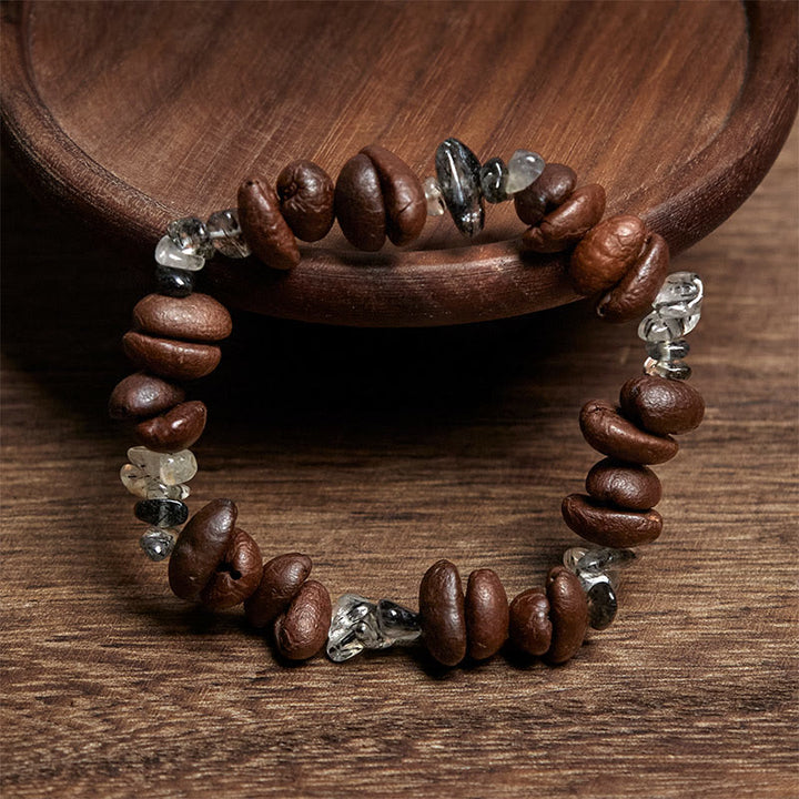 Pulsera de Buddha Stones con granos de café naturales, obsidiana negra y cuarzo rutilado. - image 8