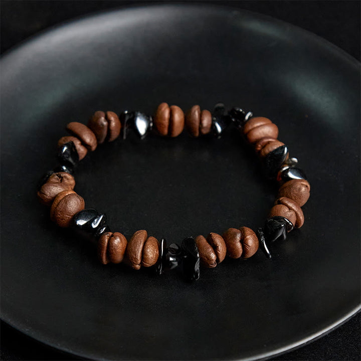 Pulsera de Buddha Stones con granos de café naturales, obsidiana negra y cuarzo rutilado. - image 4