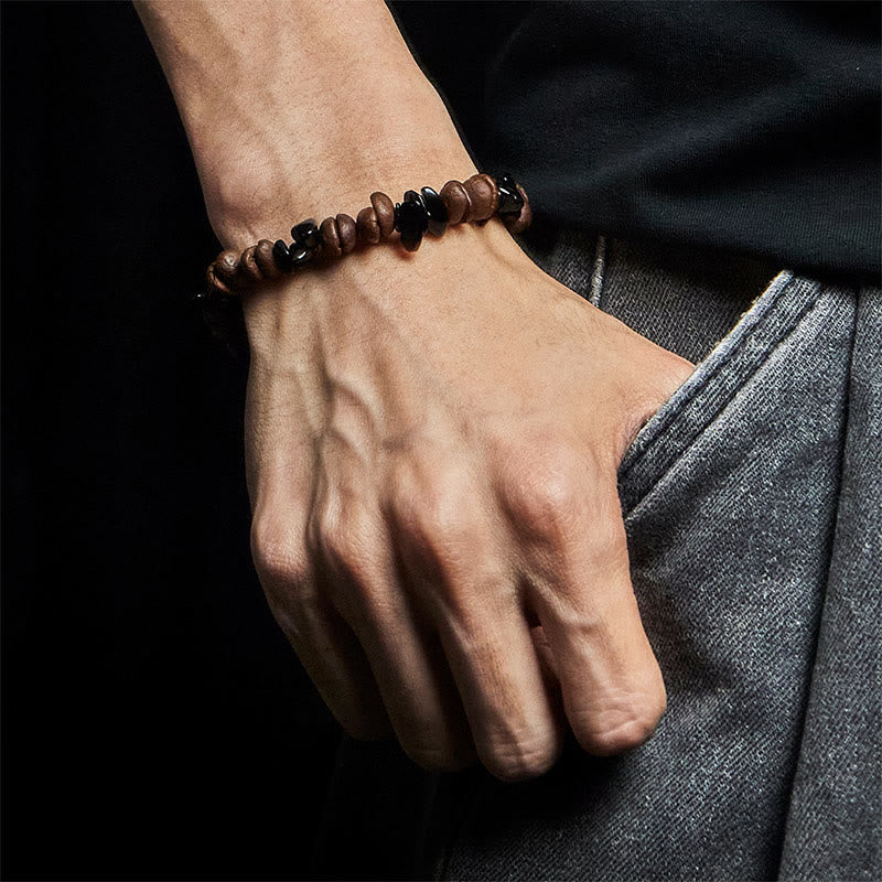 Pulsera de Buddha Stones con granos de café naturales, obsidiana negra y cuarzo rutilado. - image 5