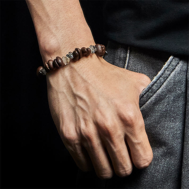 Pulsera de Buddha Stones con granos de café naturales, obsidiana negra y cuarzo rutilado. - image 11