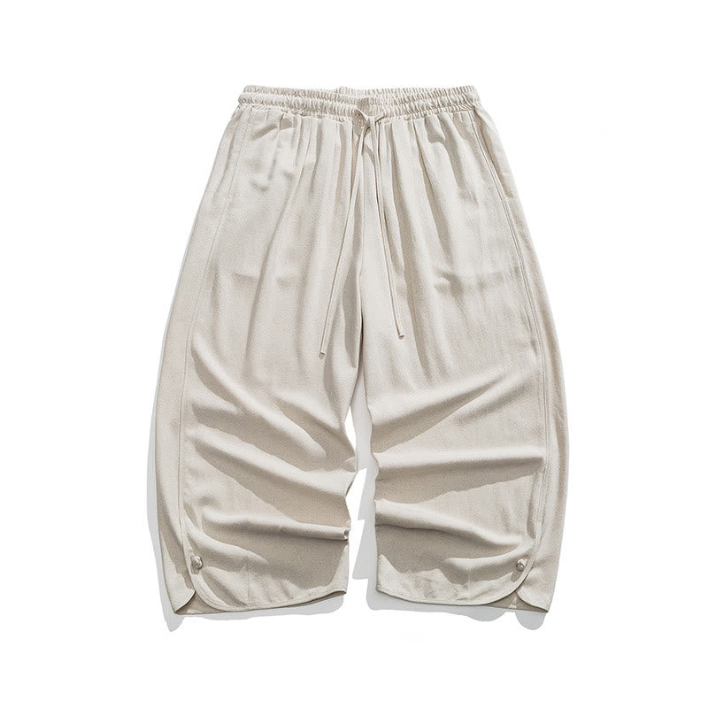 Pantalones casuales sueltos de algodón y lino con botones de rana para hombre, de Buddha Stones, con bolsillos, de longitud 7-8 - image 1