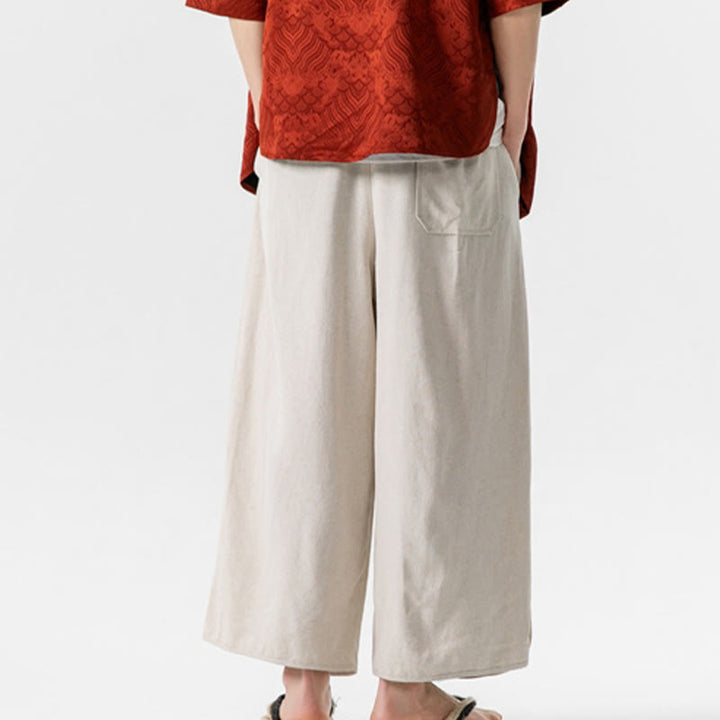 Pantalones casuales sueltos de algodón y lino con botones de rana para hombre, de Buddha Stones, con bolsillos, de longitud 7-8 - image 8