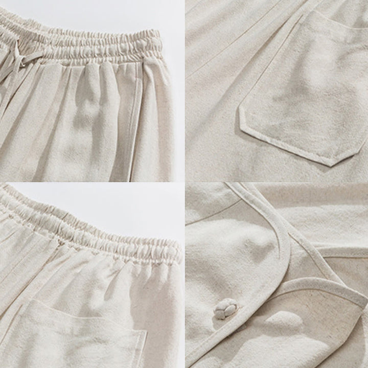 Pantalones casuales sueltos de algodón y lino con botones de rana para hombre, de Buddha Stones, con bolsillos, de longitud 7-8 - image 9