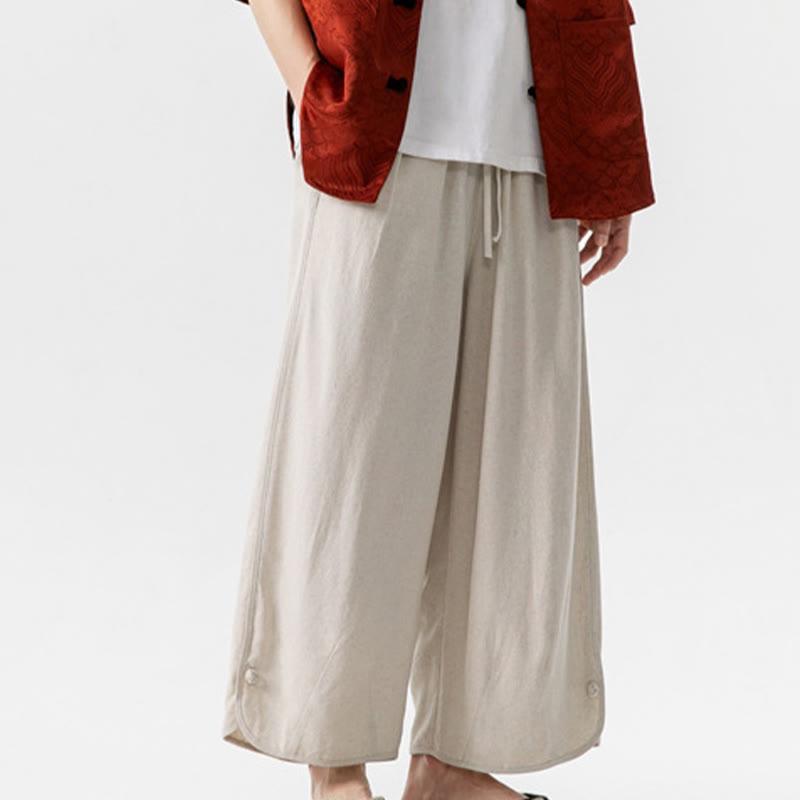 Pantalones casuales sueltos de algodón y lino con botones de rana para hombre, de Buddha Stones, con bolsillos, de longitud 7-8 - image 5