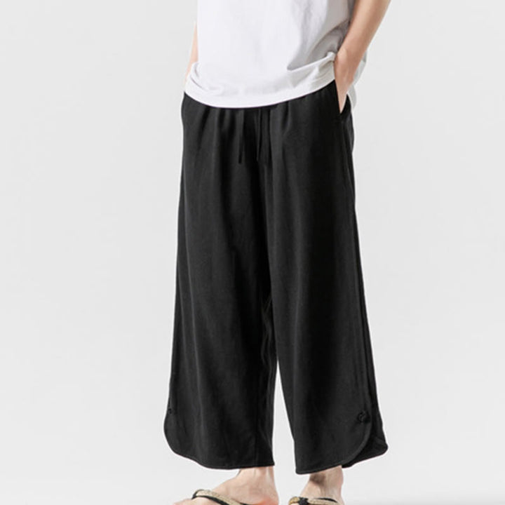 Pantalones casuales sueltos de algodón y lino con botones de rana para hombre, de Buddha Stones, con bolsillos, de longitud 7-8 - image 16