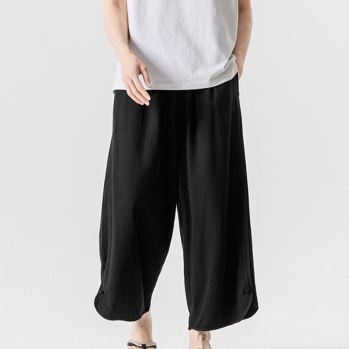 Pantalones casuales sueltos de algodón y lino con botones de rana para hombre, de Buddha Stones, con bolsillos, de longitud 7-8 - image 15
