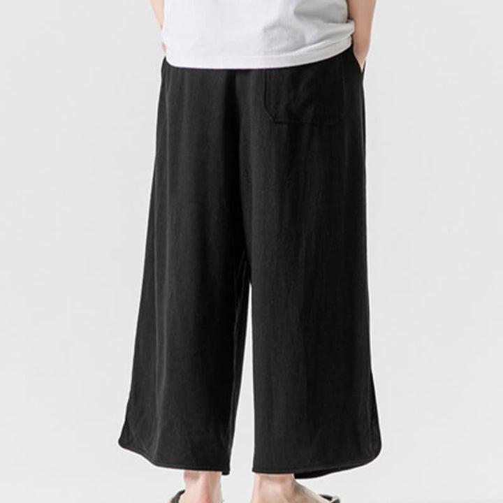 Pantalones casuales sueltos de algodón y lino con botones de rana para hombre, de Buddha Stones, con bolsillos, de longitud 7-8 - image 13