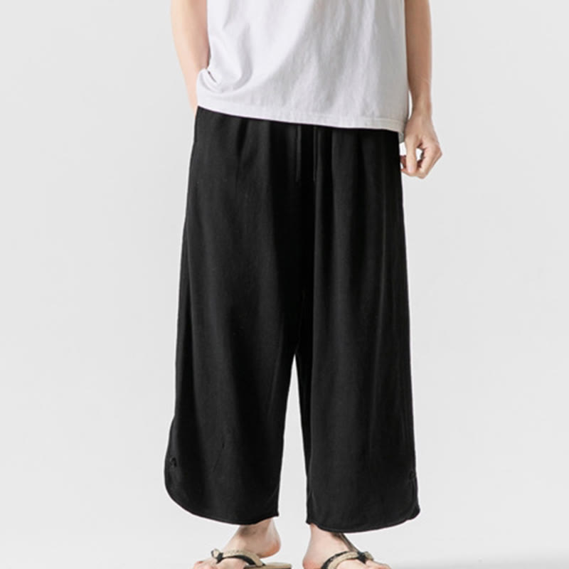 Pantalones casuales sueltos de algodón y lino con botones de rana para hombre, de Buddha Stones, con bolsillos, de longitud 7-8 - Negro - US/UK/AU46, EU56 (5XL) - image 12