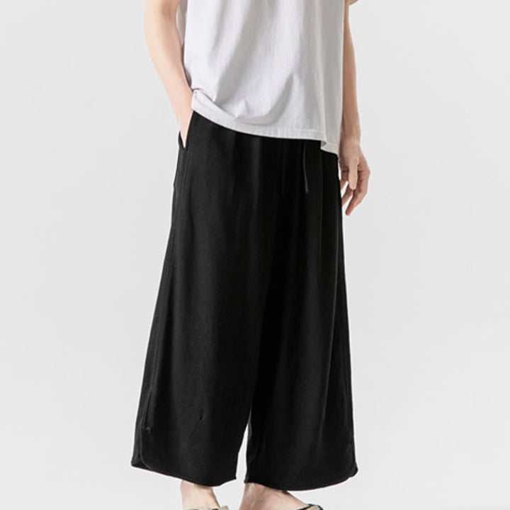 Pantalones casuales sueltos de algodón y lino con botones de rana para hombre, de Buddha Stones, con bolsillos, de longitud 7-8 - image 21