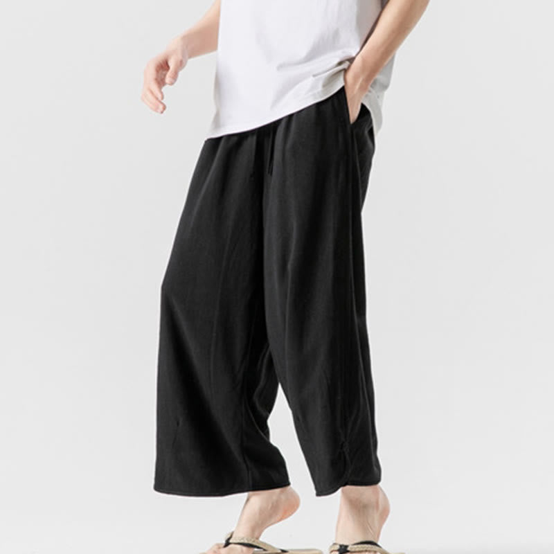 Pantalones casuales sueltos de algodón y lino con botones de rana para hombre, de Buddha Stones, con bolsillos, de longitud 7-8 - image 20