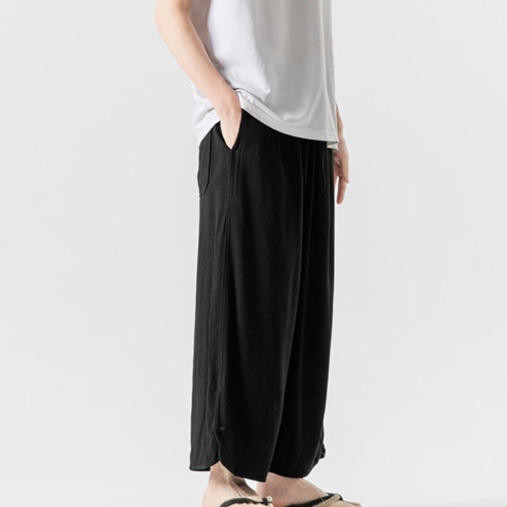 Pantalones casuales sueltos de algodón y lino con botones de rana para hombre, de Buddha Stones, con bolsillos, de longitud 7-8 - image 17