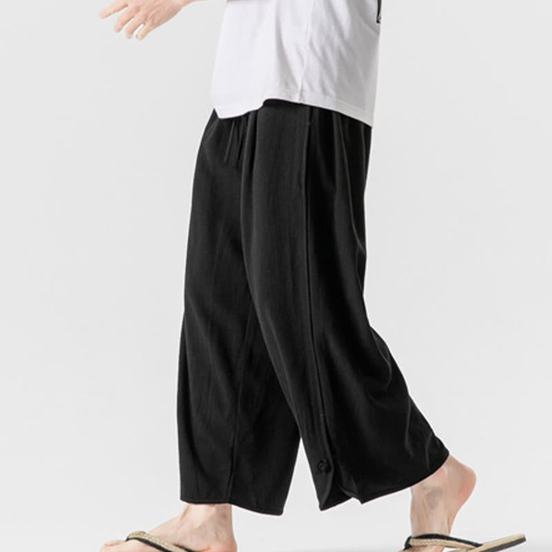 Pantalones casuales sueltos de algodón y lino con botones de rana para hombre, de Buddha Stones, con bolsillos, de longitud 7-8 - image 19