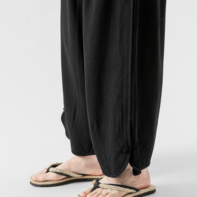 Pantalones casuales sueltos de algodón y lino con botones de rana para hombre, de Buddha Stones, con bolsillos, de longitud 7-8 - image 23
